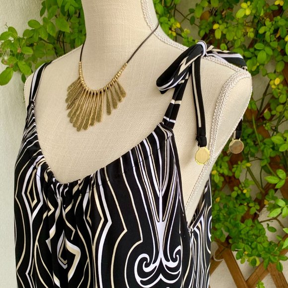 White House Black Market Geometric Sleeveless Black White Tan Shift Dres… - Picture 4 of 10